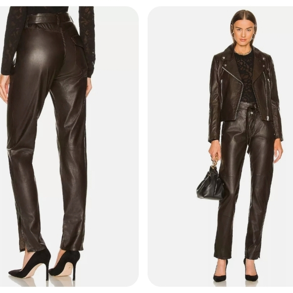 NWT RAG & BONE Mia Leather Jeans Relaxed Pants Dark Brown, Sz 4 & 6 - Picture 3 of 13